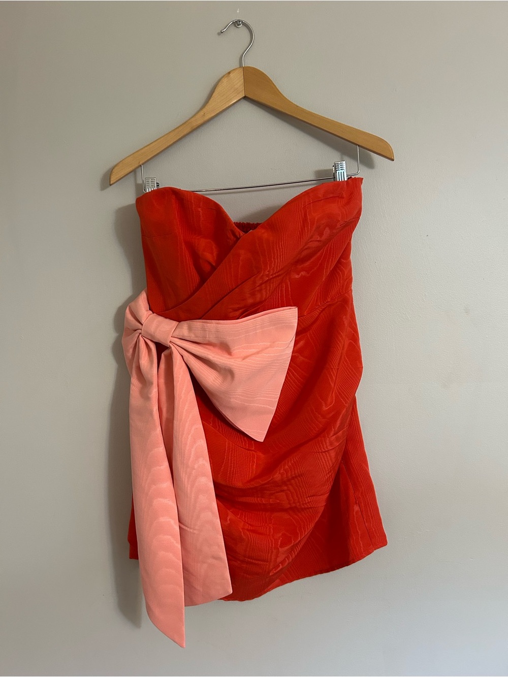 Strapless Red Mini Dress with Pink Bow Accent